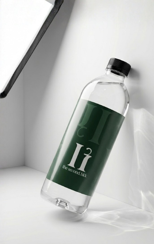 ตัวอย่างผลิตน้ำดื่มแบรนด์ตัวเอง ขวดใส ฝาดำ สไตล์ทันสมัย